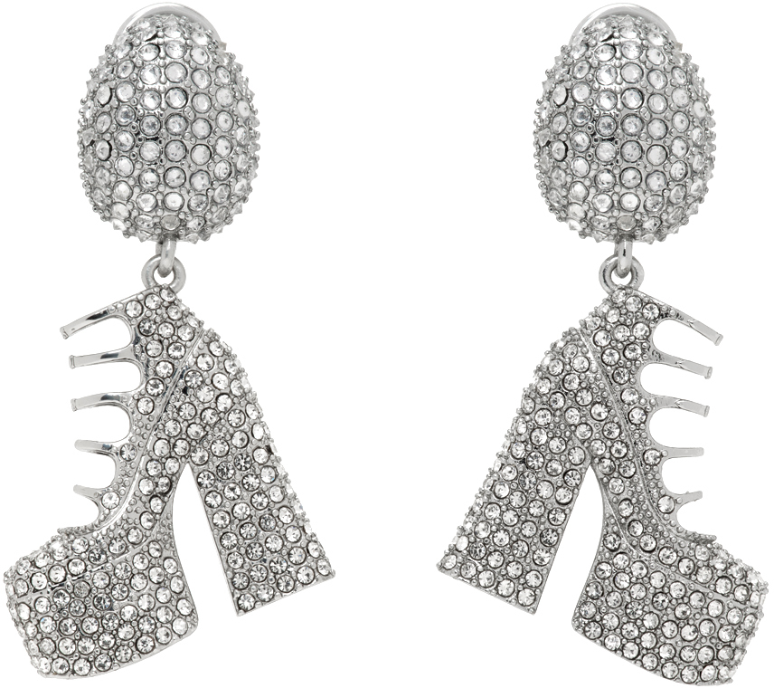 Shop Marc Jacobs Silver Kiki Crystal Boots Earrings In 059 Silver/crystal