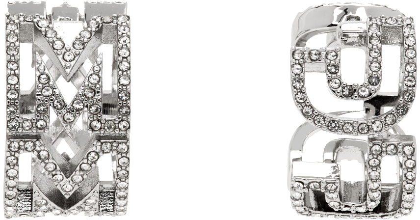 Marc Jacobs Silver Monogram Crystal Huggie Earrings