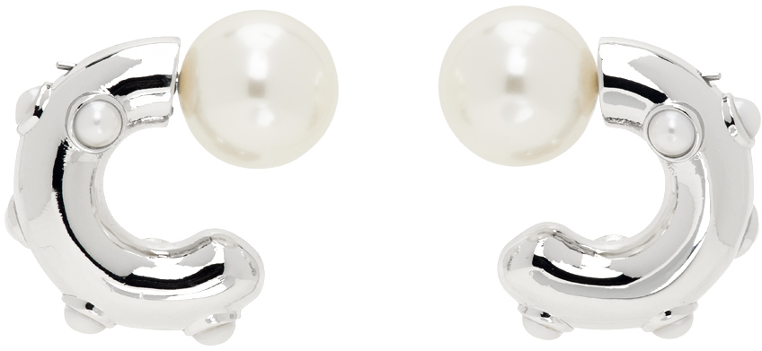 Marc Jacobs Silver Pearl Dot Hoop Earrings In 188 White/silver