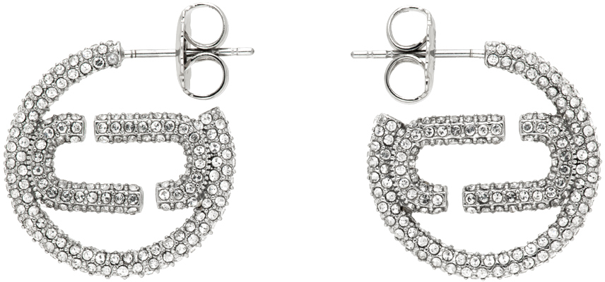 Marc Jacobs Silver J Marc Small Crystal Hoop Earrings In 059 Silver/crystal