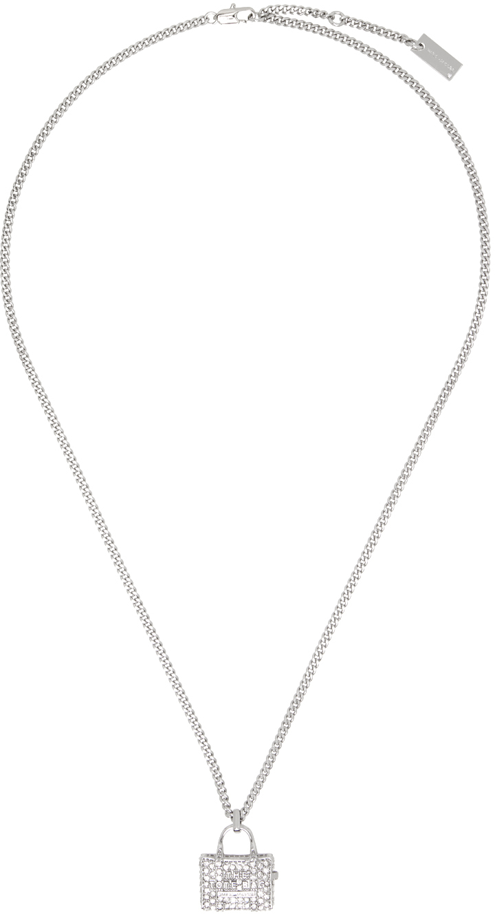 Marc Jacobs Silver 'the Pavé Tote Pendant' Necklace In 059 Silver/crystal