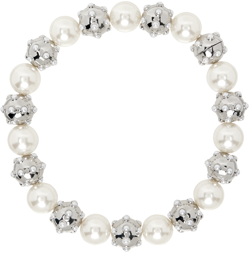 Silver & White 'The Pearl Dot Statement' Necklace