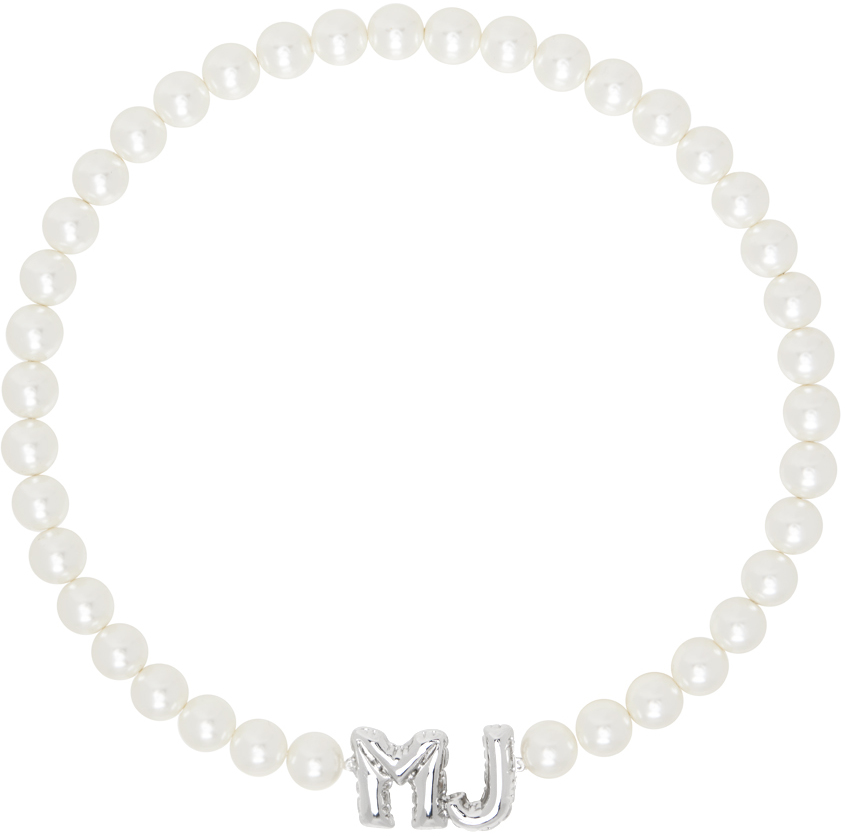 Marc Jacobs White 'mj' Balloon Pearl Necklace In 188 White/silver
