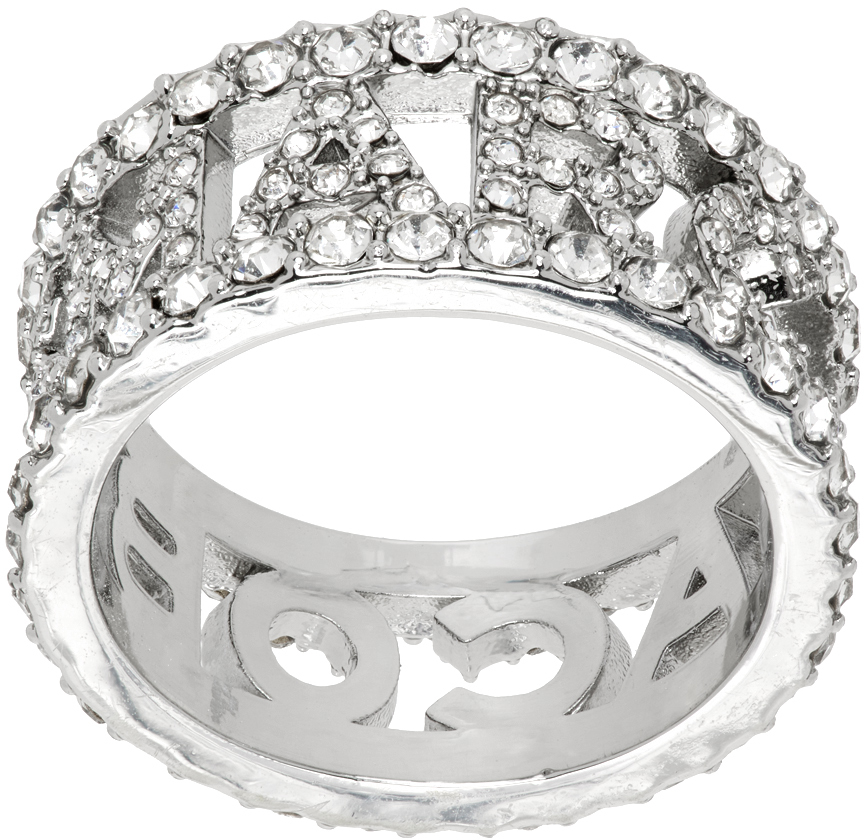 Marc Jacobs Logo-lettering Crystal-embellishment Ring In Silver