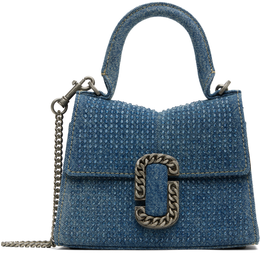 Shop Marc Jacobs Blue 'the St. Marc Mini' Denim Top Handle Bag In 402 Light Blue Cryst