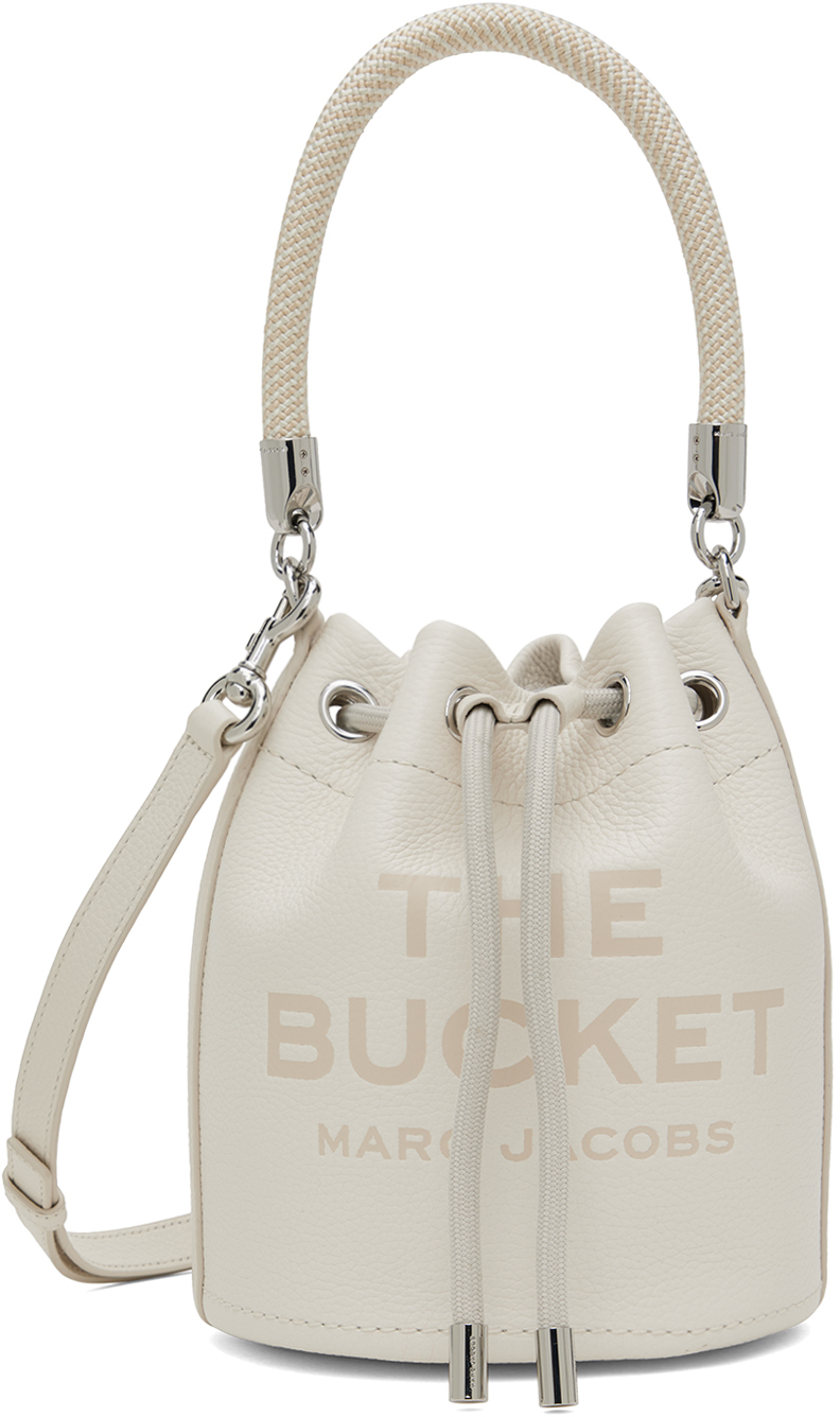Shop Marc Jacobs White 'the Leather Bucket' Bag In 140 Cotton/silver
