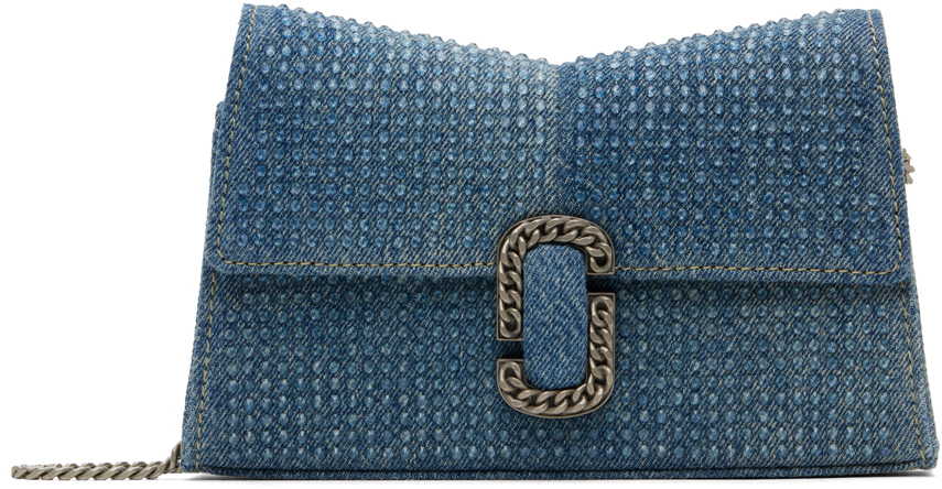 Marc Jacobs The Chain Wallet Denim Crystal In 402 Light Blue Cryst
