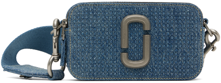 Shop Marc Jacobs Blue 'the Crystal Denim Snapshot' Denim Bag In 402 Light Blue Cryst