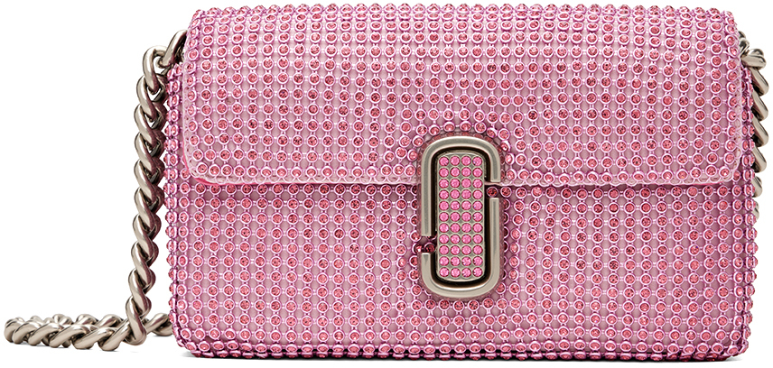 Shop Marc Jacobs Pink 'the Rhinestone J Marc Mini' Shoulder Bag In 666 Petal Pink