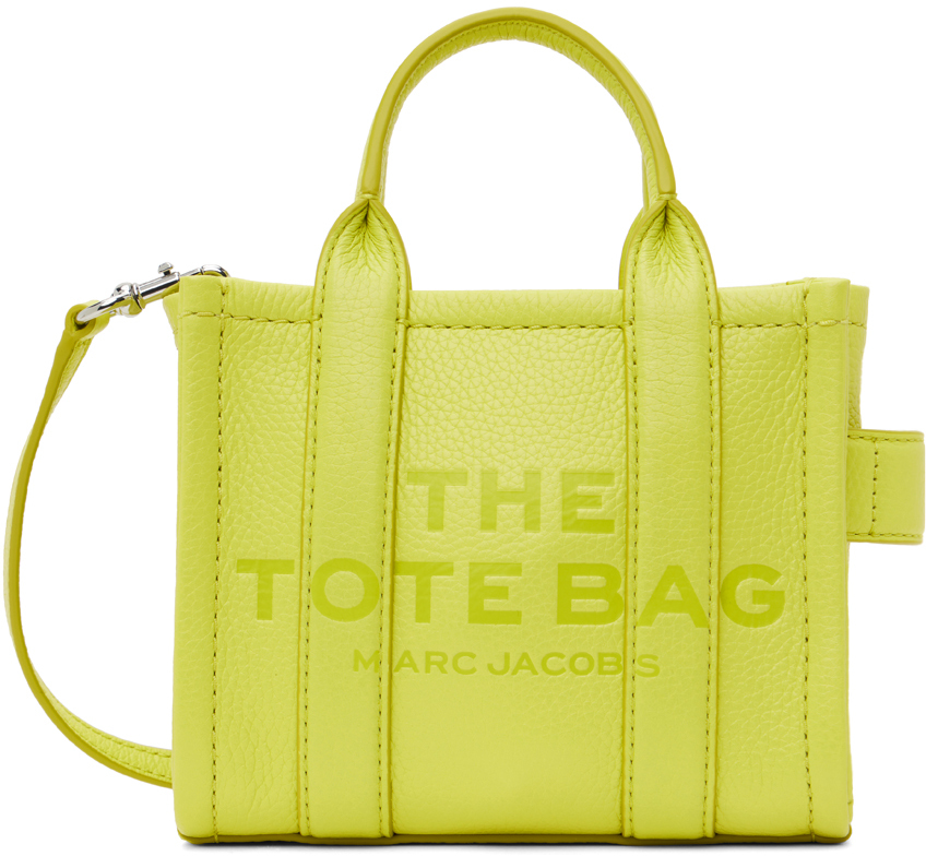 Shop Marc Jacobs Yellow 'the Leather Mini Tote Bag' Tote In 780 Limoncello