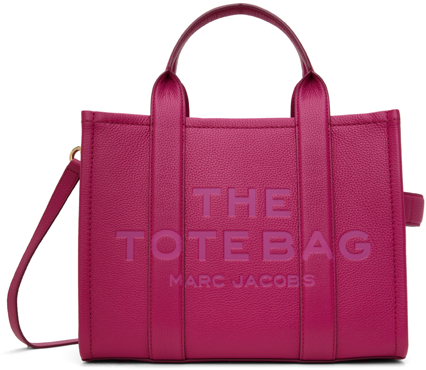 Shop Marc Jacobs Pink 'the Leather Medium Tote Bag' Tote In 955 Lipstick Pink