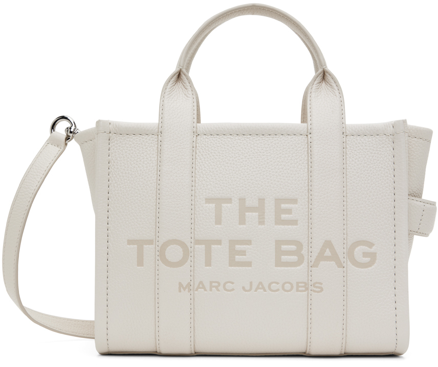 Marc Jacobs Off-white 'the Leather Small Tote Bag' Tote In 140 Cotton/silver