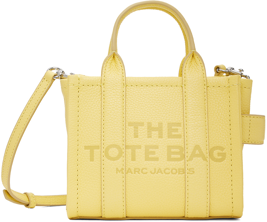 Shop Marc Jacobs Yellow 'the Leather Mini Tote Bag' Tote In 740 Custard