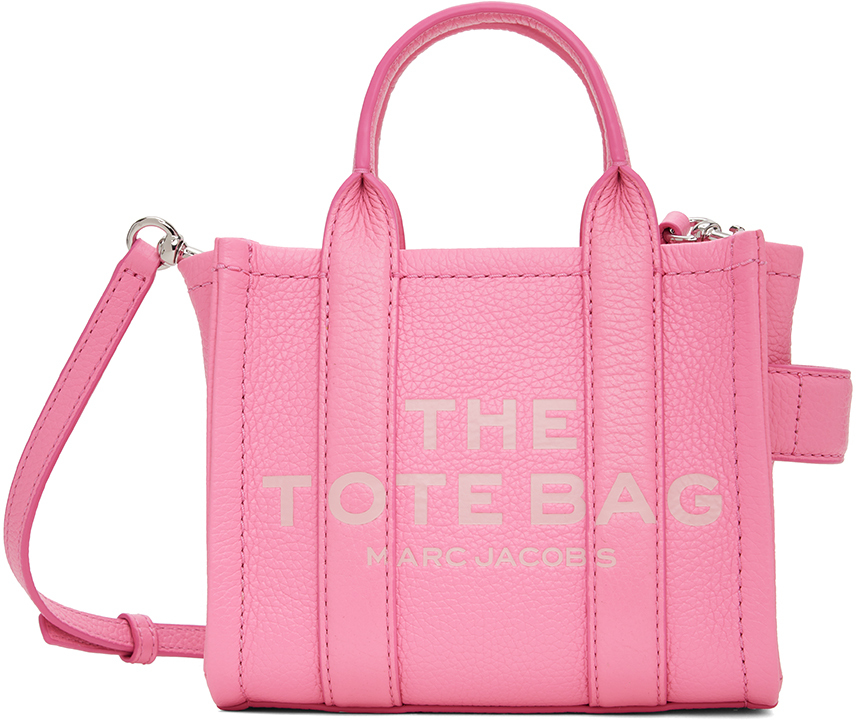 Shop Marc Jacobs Pink 'the Leather Mini Tote Bag' Tote In 666 Petal Pink