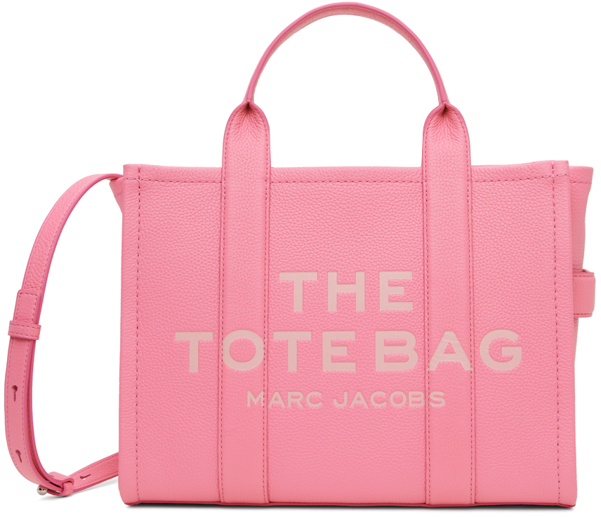 Shop Marc Jacobs Pink 'the Leather Medium' Tote In 666 Petal Pink