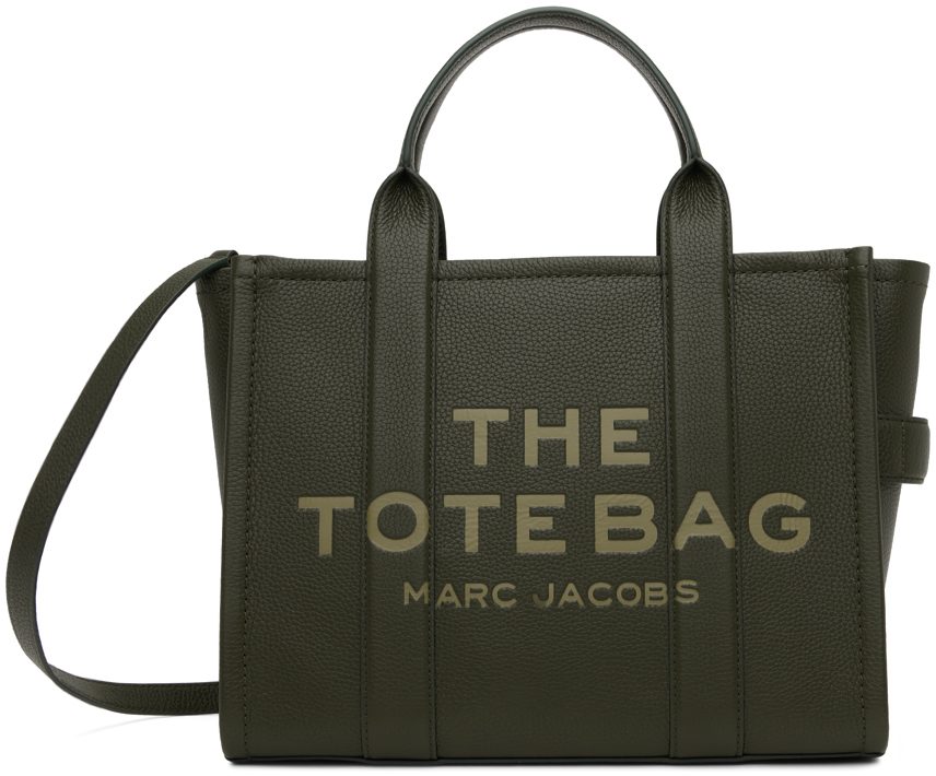 Shop Marc Jacobs Khaki 'the Leather Medium' Tote In 305 Forest