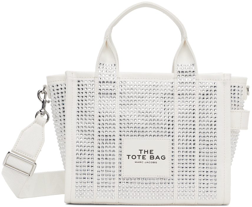 Marc Jacobs The Small Crystal Canvas Tote Bag In 103 White Crystal