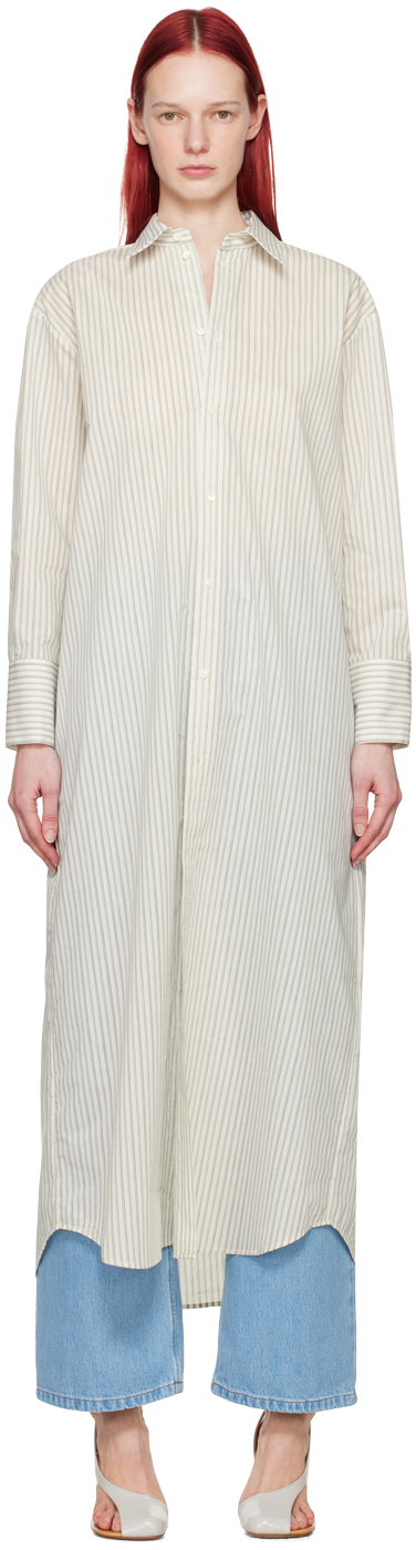 Shop La Collection Off-white Freda Midi Dress In Striped Grey Blue