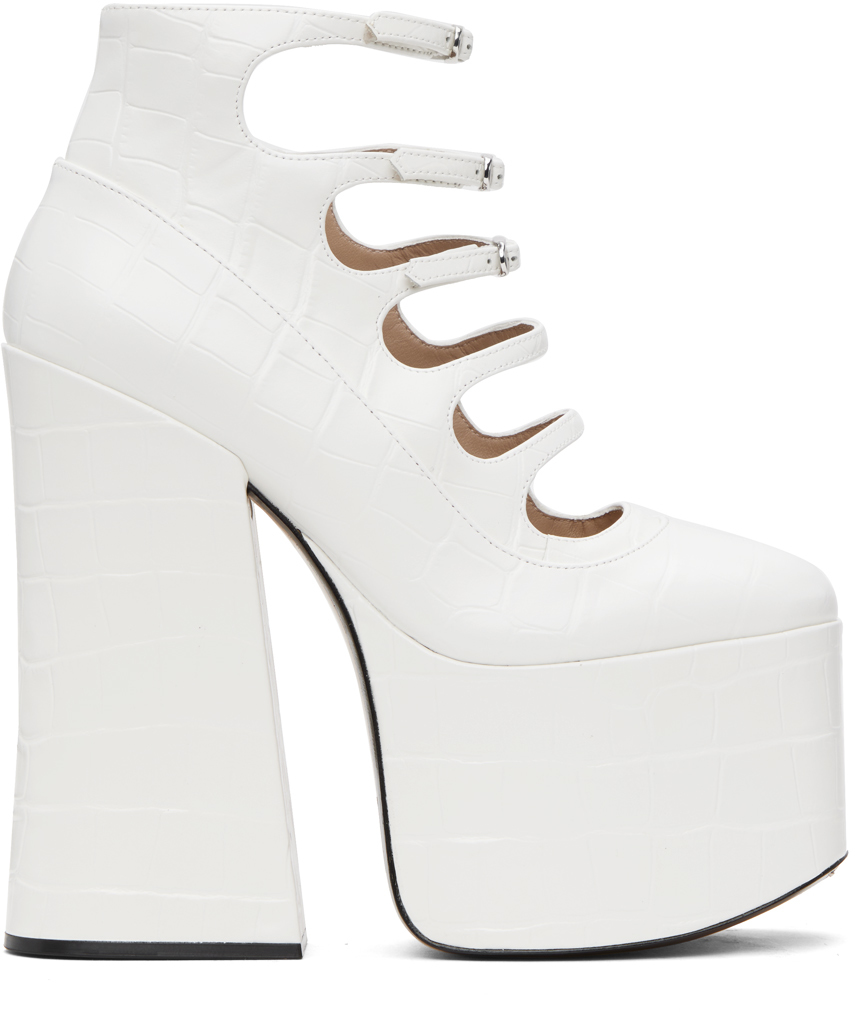 Marc Jacobs White 'the Croc-embossed Kiki' Heels In 118 Cotton White