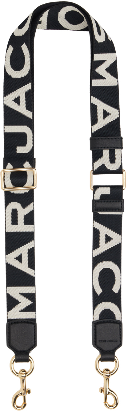 Shop Marc Jacobs Black & White 'the Thin Logo Webbing' Shoulder Strap In 005 Black/white