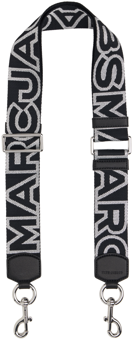 Marc Jacobs Black & Silver 'the Outline Logo Webbing' Shoulder Strap In 018 Black/silver