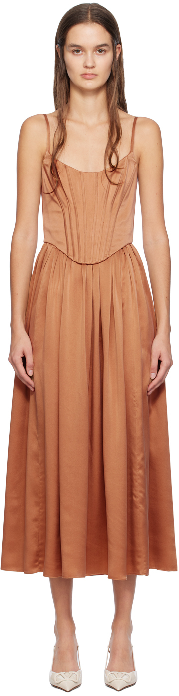 Brown Paneled Midi Dress