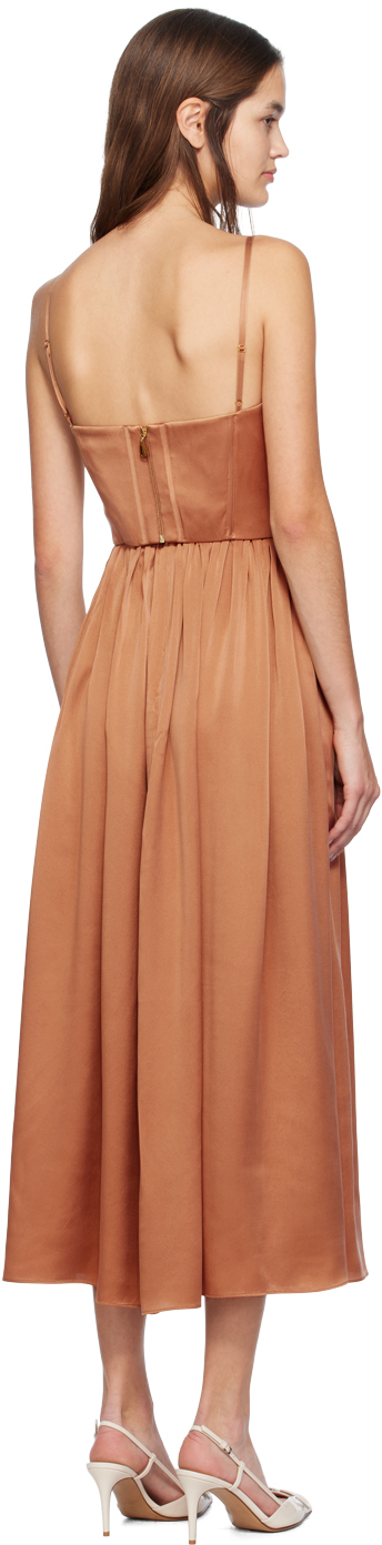 Zimmermann Brown Paneled Midi Dress In San Sand