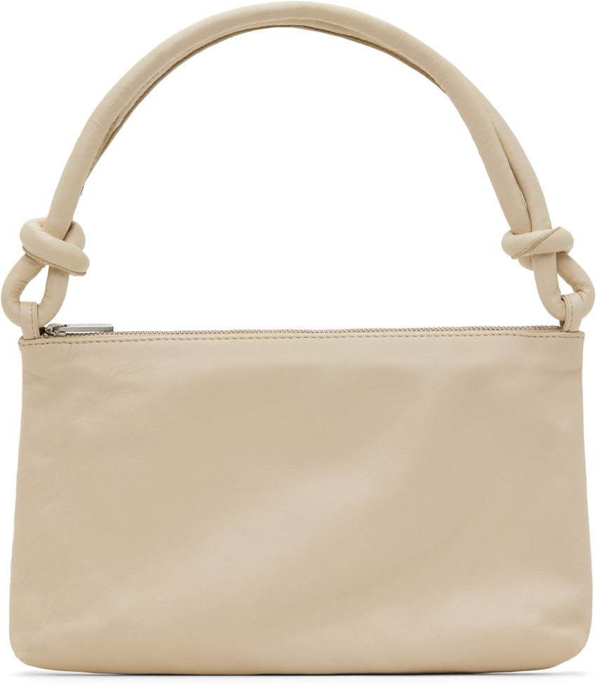 St Agni Off-white Knotted Baguette Bag In Cool White