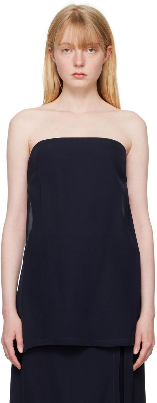 Shop St Agni Navy Strapless Buckle Back Tank Top In Inkwell
