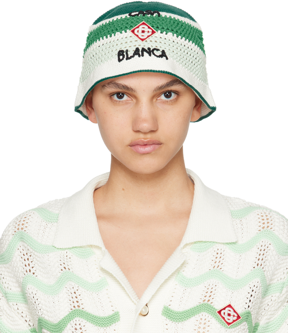 Green Stripe Crochet Bucket Hat by Casablanca on Sale