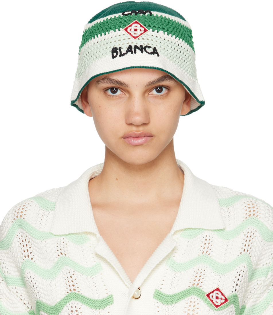 Casablanca Green Stripe Crochet Bucket Hat In Green / Multi