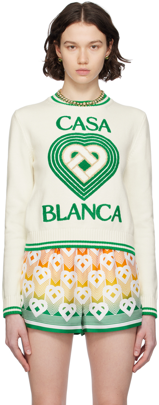Shop Casablanca Off-white Intarsia Sweater