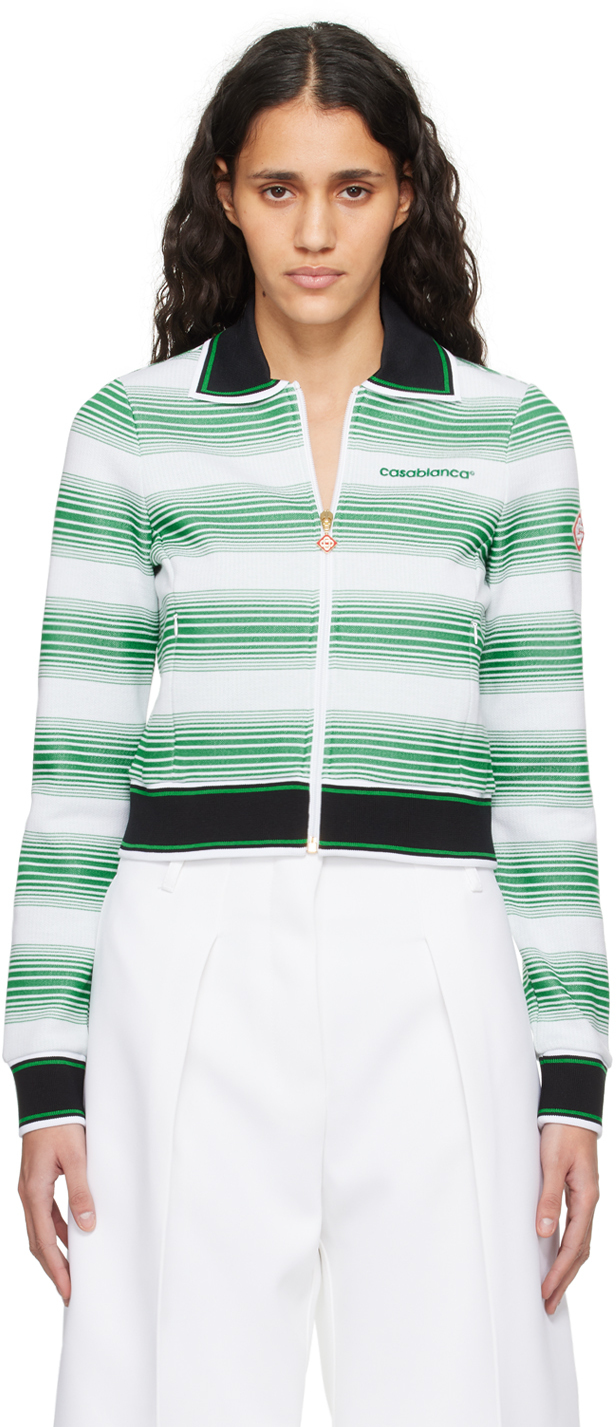 Shop Casablanca White & Green Striped Track Jacket In White / Evergreen