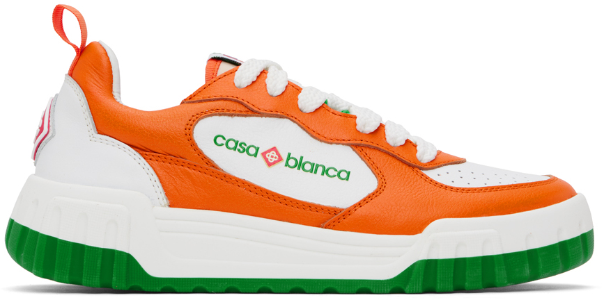 Shop Casablanca White & Orange Court Sneakers In Orange/ White