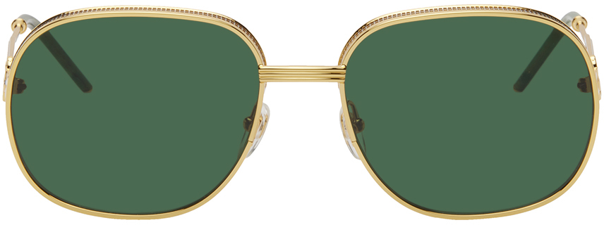 Casablanca Gold Square Sunglasses In Gold/silver/green