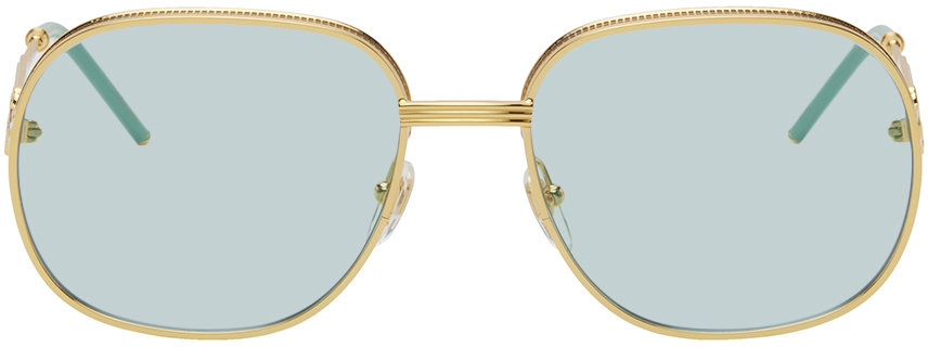 Casablanca Gold Square Sunglasses In Gold/silver/mint