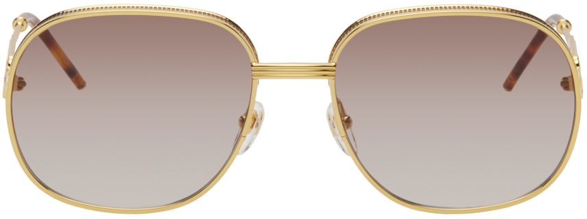 Casablanca Gold Square Sunglasses In Gold/red/brown
