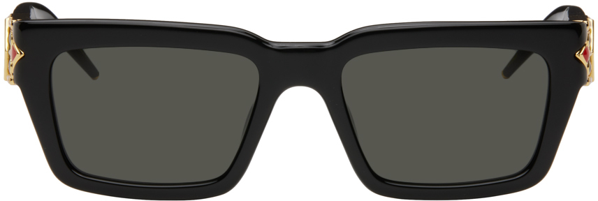 Shop Casablanca Black Monogram Plaque Sunglasses In Stainles Steel Black