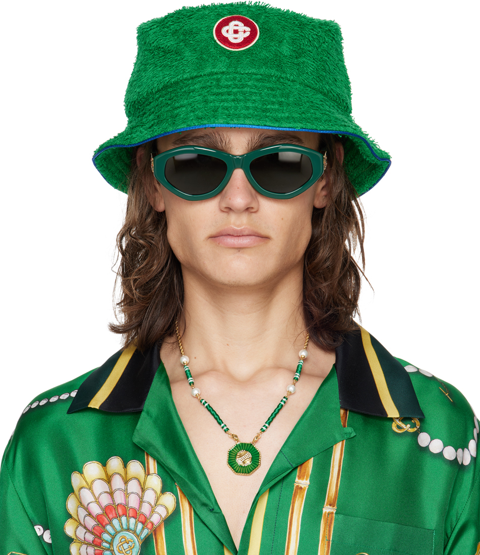 Casablanca Green Towelling Bucket Hat In Evergreen
