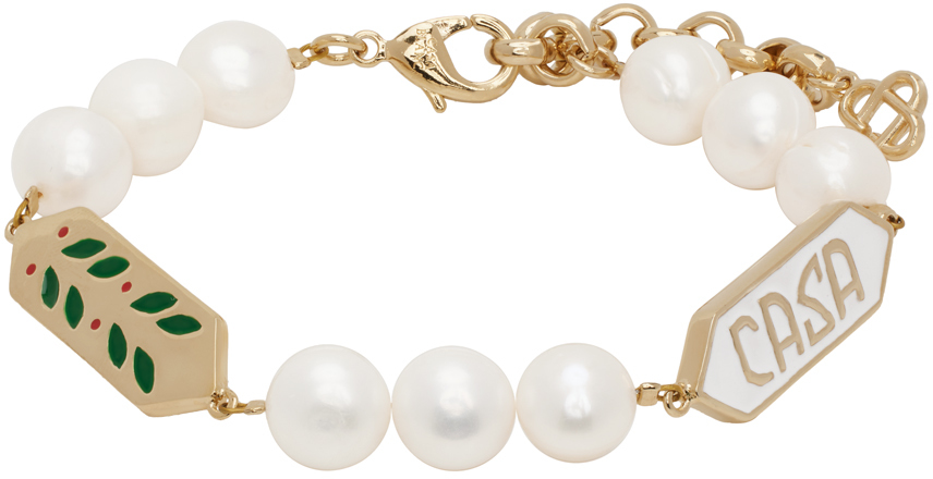 Gold & White Laurel Pearl Bracelet