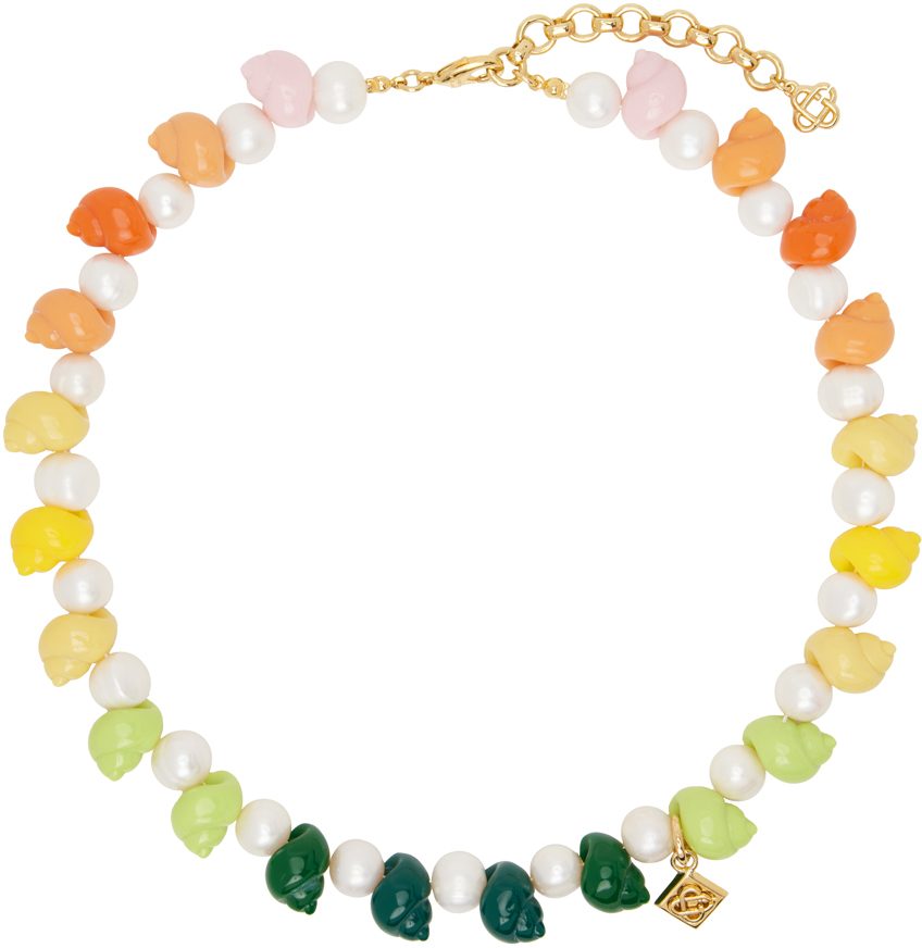 Shop Casablanca Gold & Multicolor Shell & Pearl Necklace In Gold/ Gradient