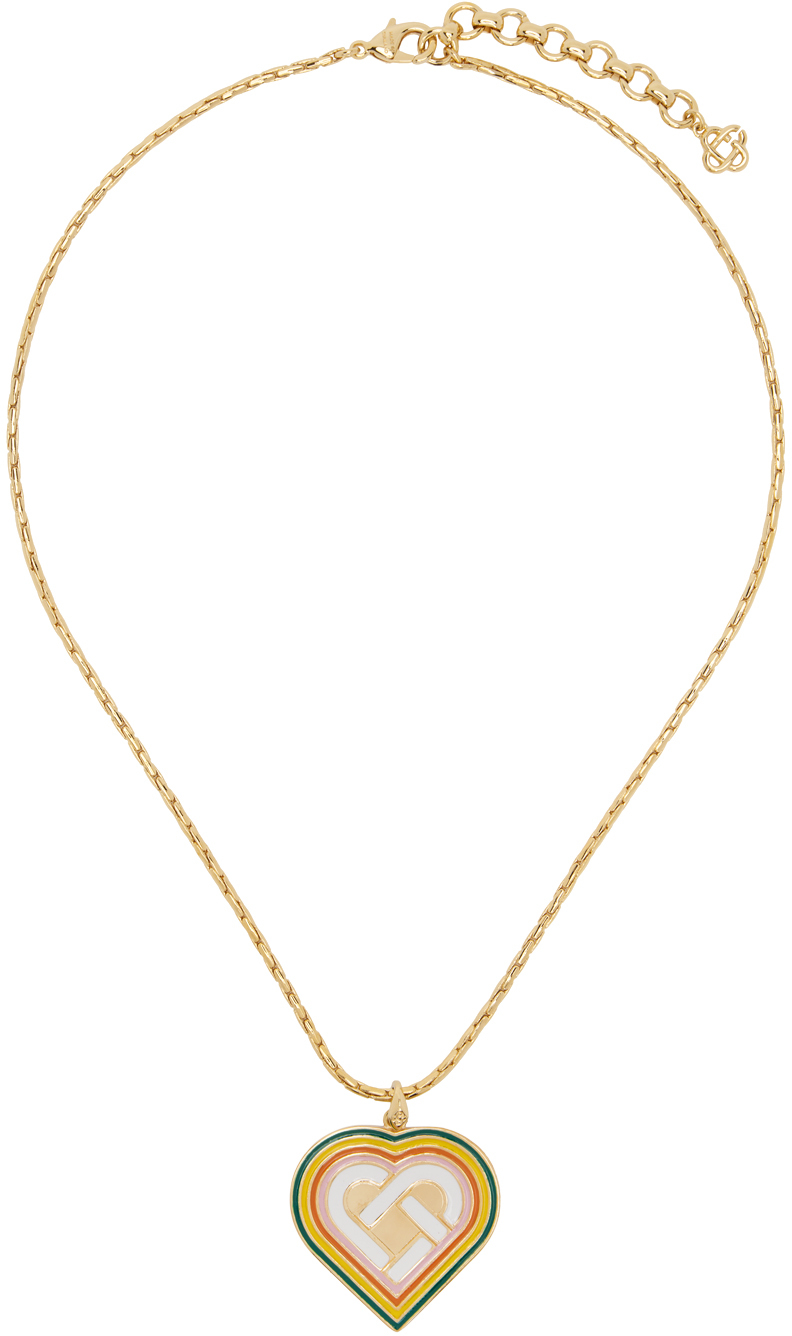 Casablanca Gold Heart Monogram Medallion Necklace In Gold/ Gradient