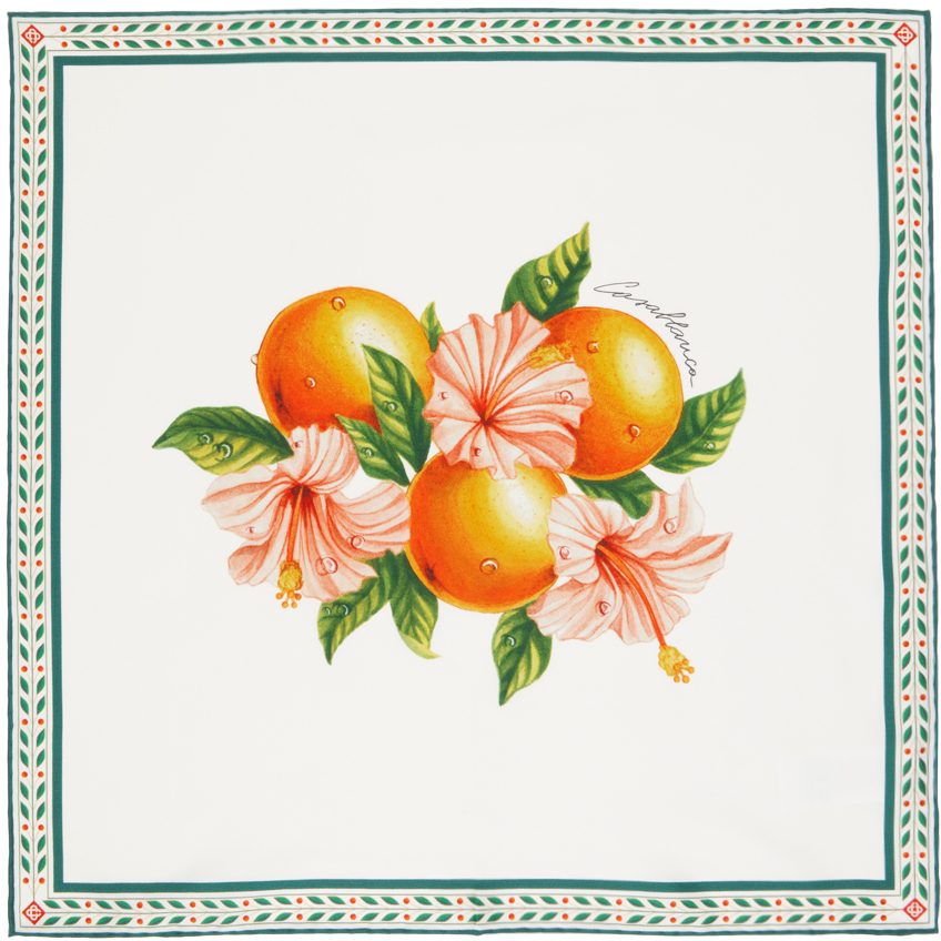 Casablanca White Printed Scarf In Oranges En Fleur
