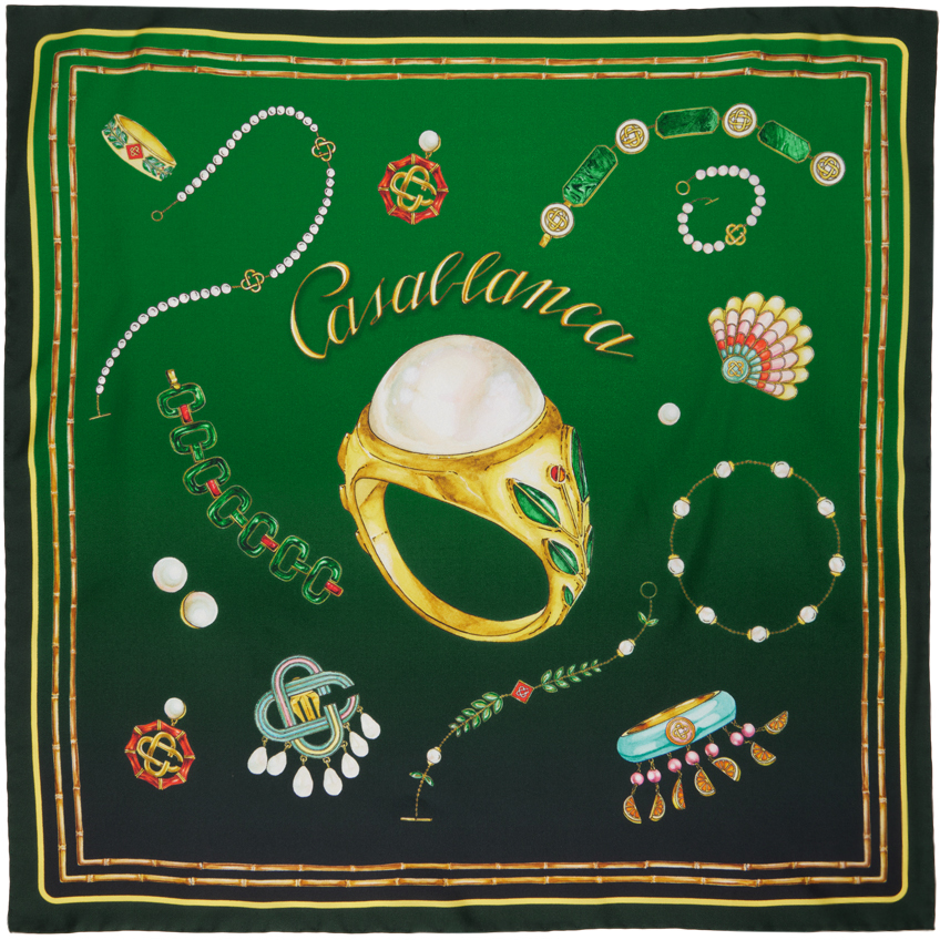Casablanca La Boite A Bijoux Print Silk Scarf In Green