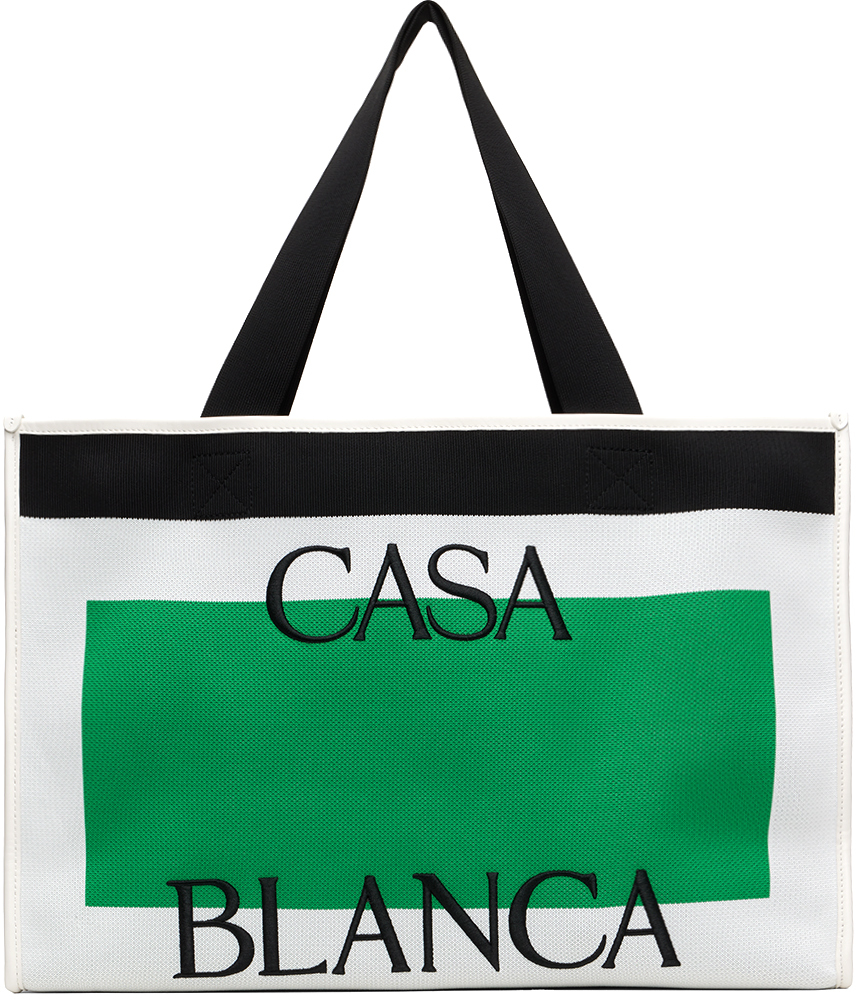 Shop Casablanca White & Green Knitted Shopper Tote In White/ Green