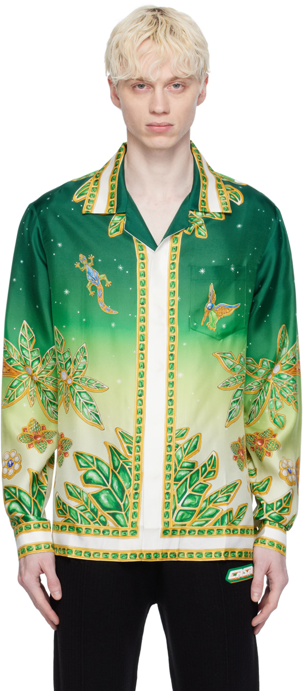 Chemise Homme En Soie Imprimée Dragon - Taille L - Occasion Très Bon état - Lavage à Sec