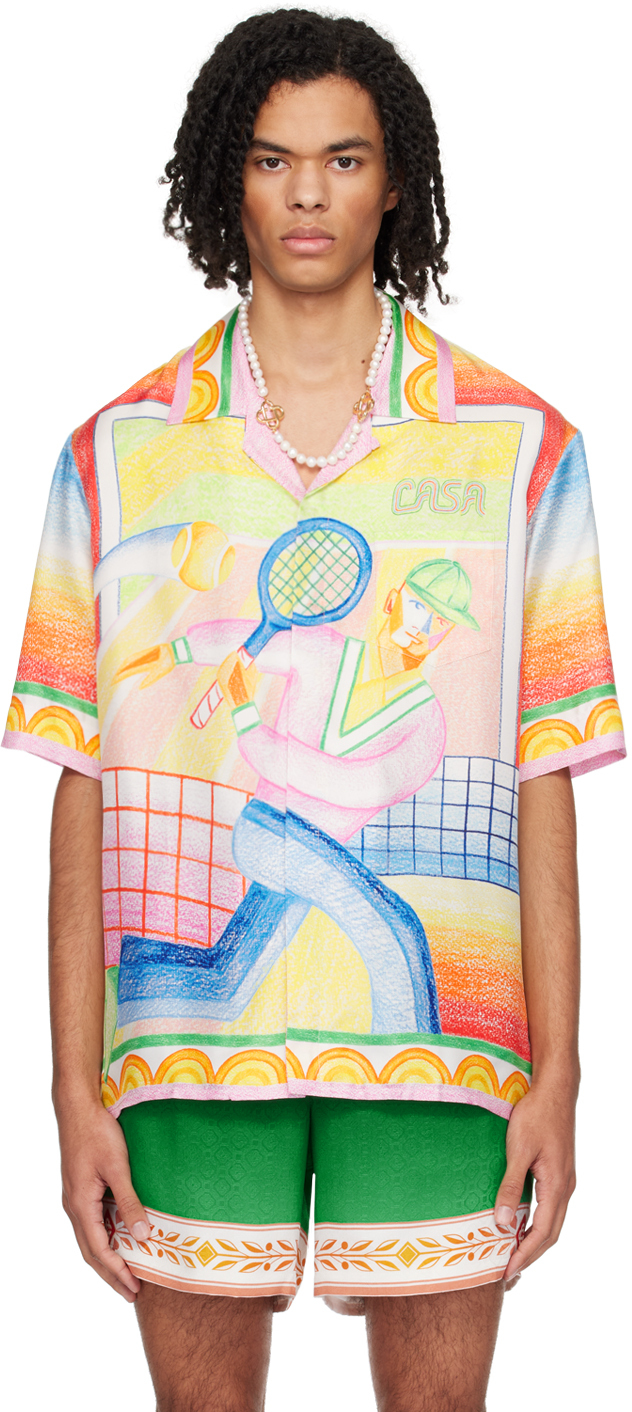 Shop Casablanca Multicolor Printed Shirt In Crayon Tennis Player