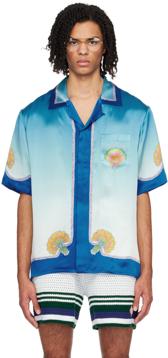 Shop Casablanca Blue Coquillage Coloré Shirt In Coquillage Colorã‰