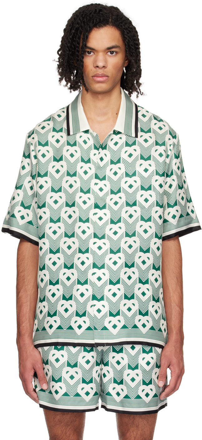 Shop Casablanca White & Green Printed Shirt In Heart Monogram