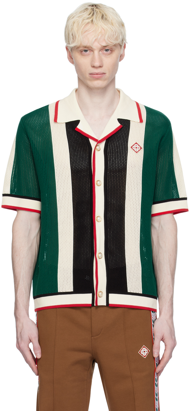 Shop Casablanca Green Striped Shirt In Green/ White Stripe